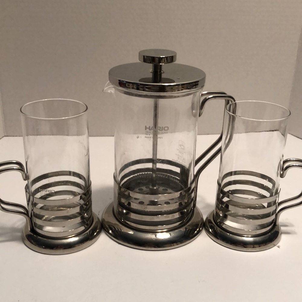 Hario Bright French Press with two matching cups